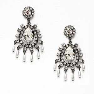 Kenneth Jay Lane Gunmetal large chandelier earrings with crystals